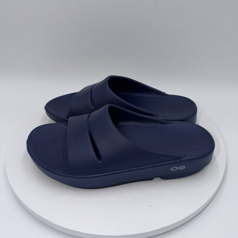 Oofos Ooahh Slides Recovery Comfort Sport Sandals Navy Blue Womens Sz 6